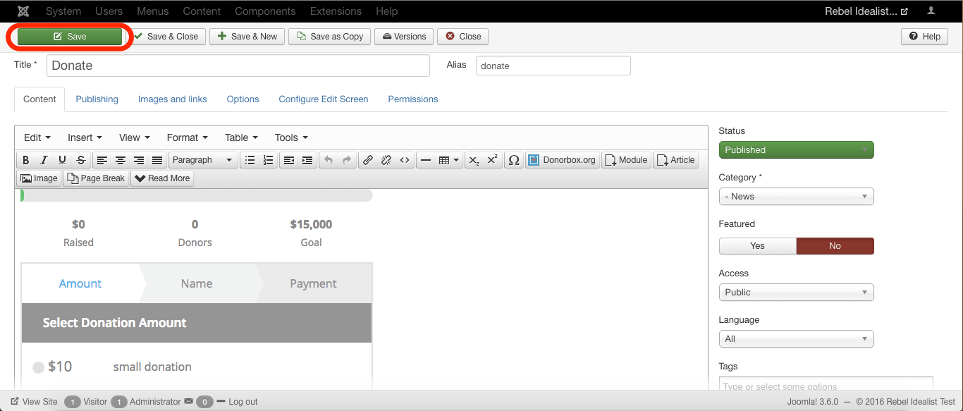 joomla donation form