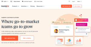 Screenshot of Hubspot's Homepage