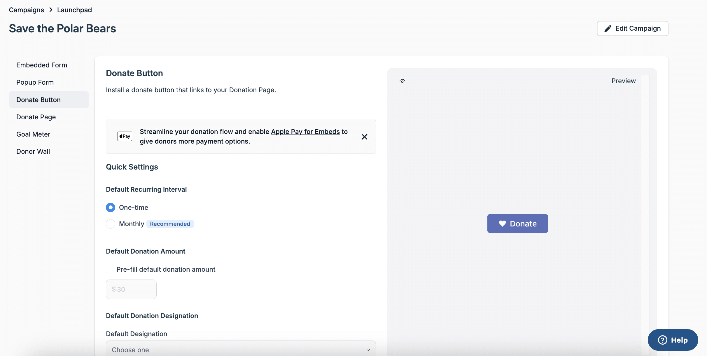 Screenshot showing how to add a Donorbox donation button to your website.