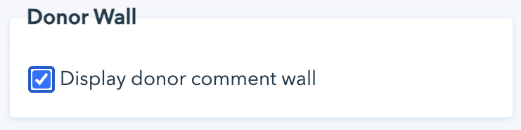 Screenshot showing the checkbox to enable a Donorbox donor wall.
