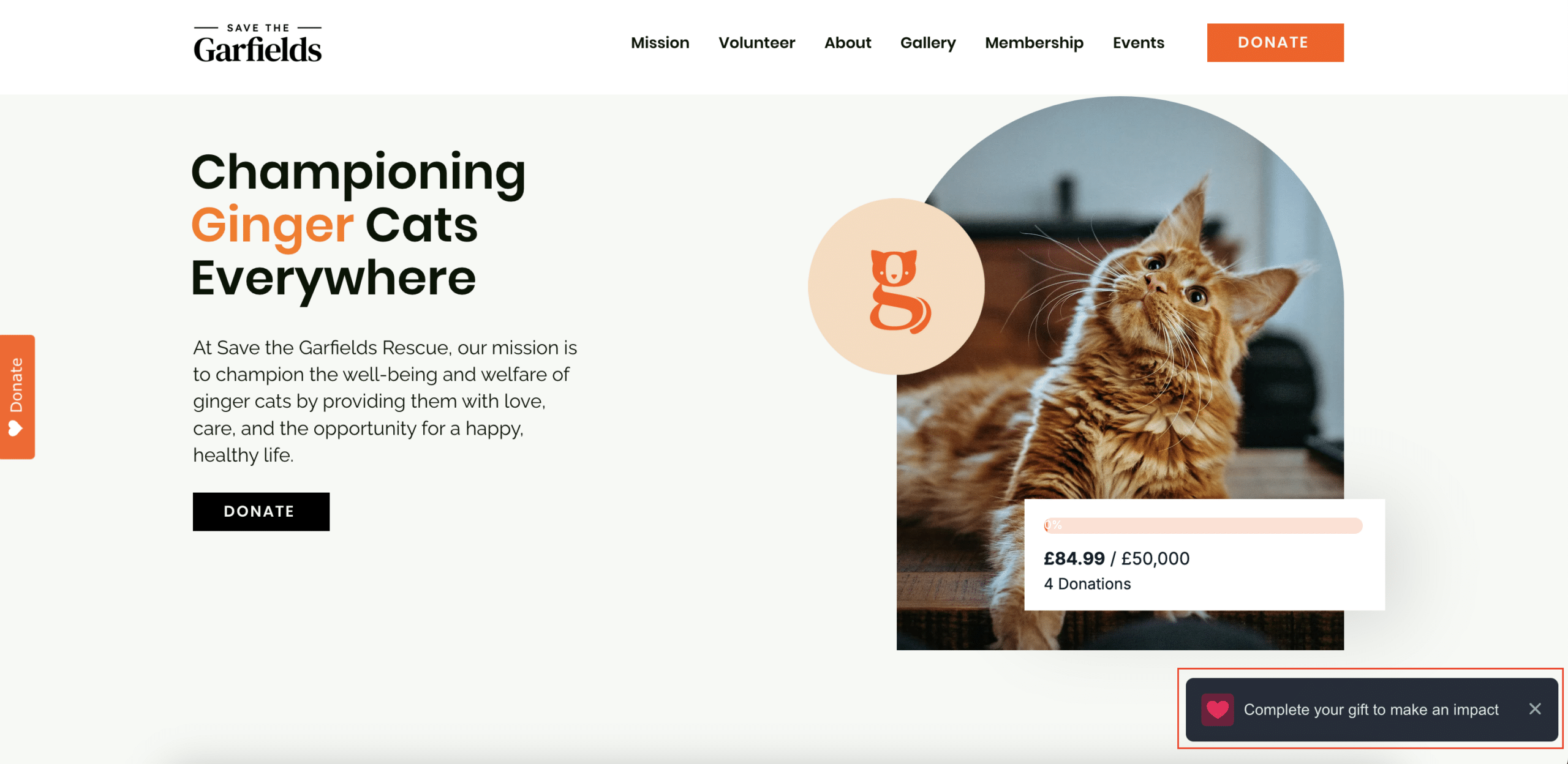 Screenshot showing a website with Giving Reminder enabled.