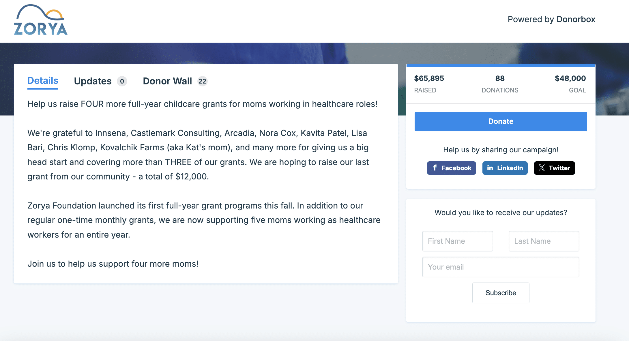 Screenshot of an organization's Donorbox crowdfunding campaign for Giving Tuesday.