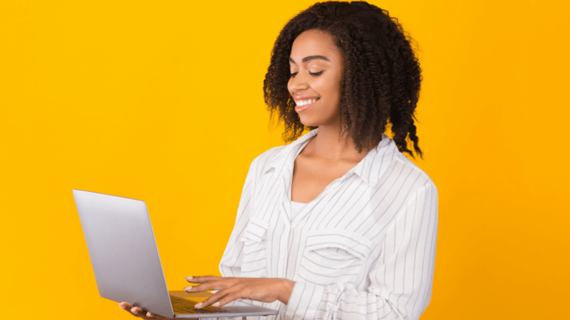 Woman using a computer.