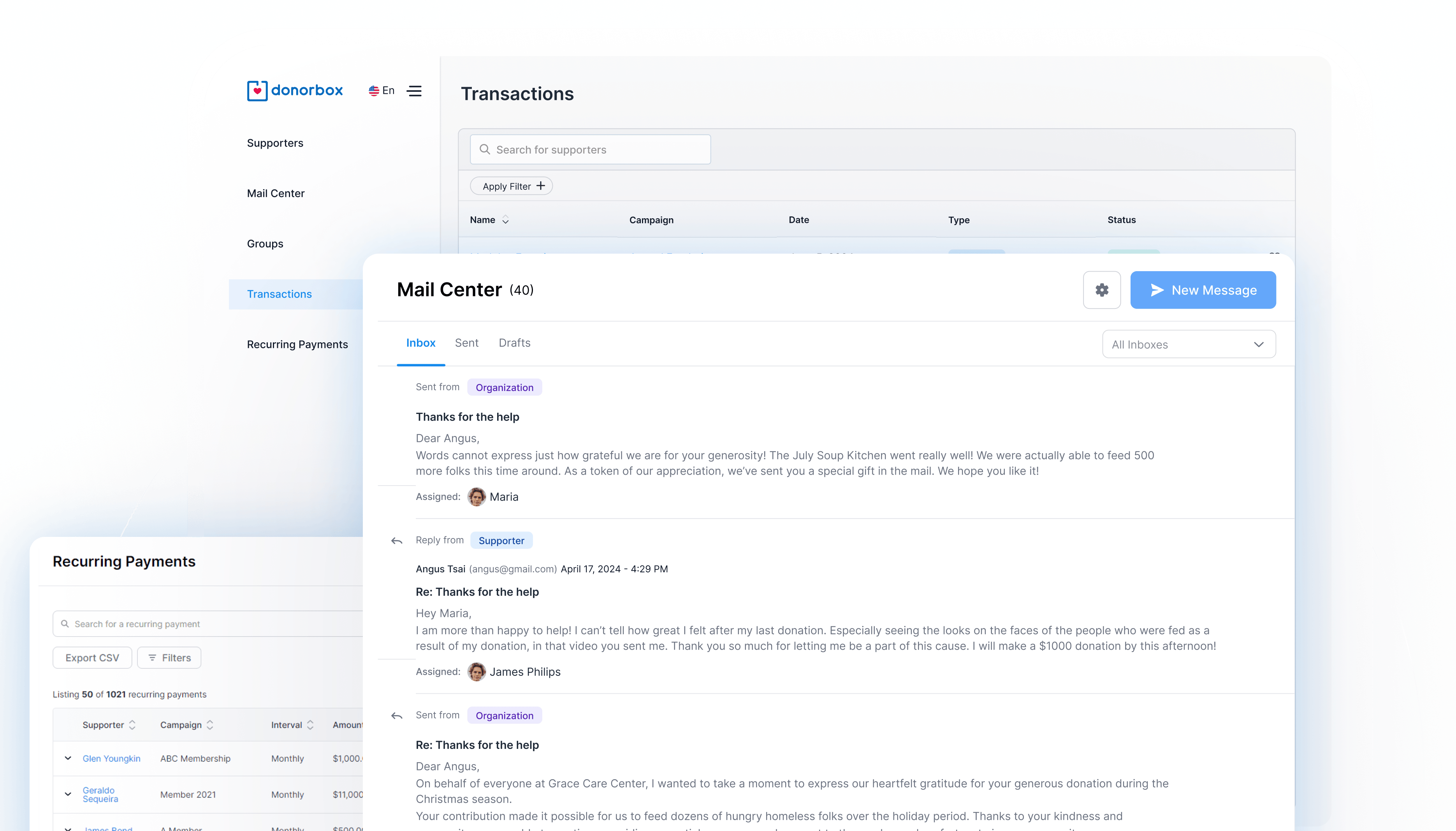 Manage and engage your donors. All in one place. Manage and engage your donors. All in one place.