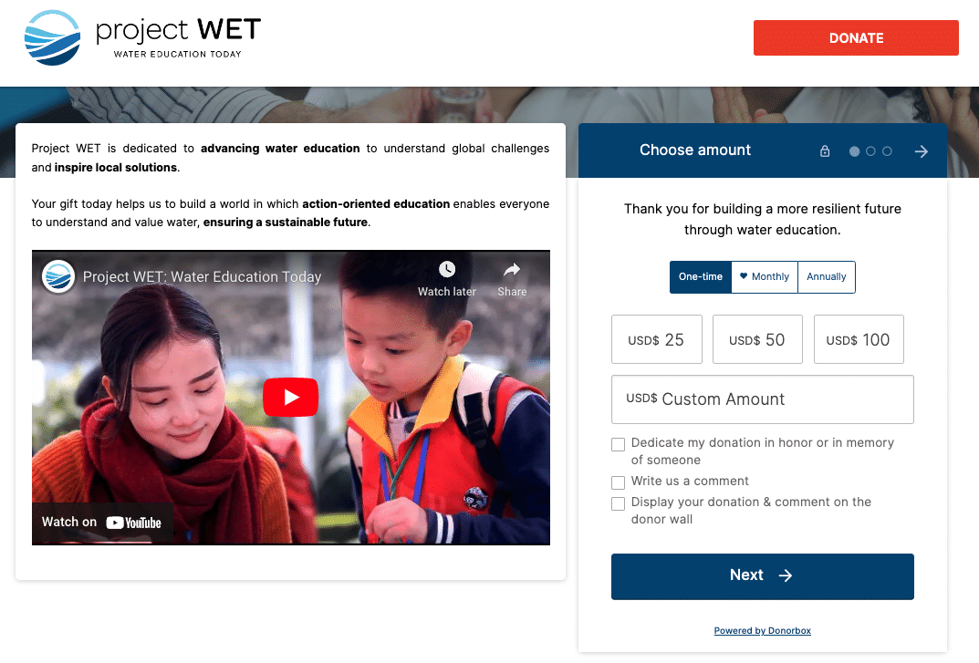 Example of a Donorbox donation page.