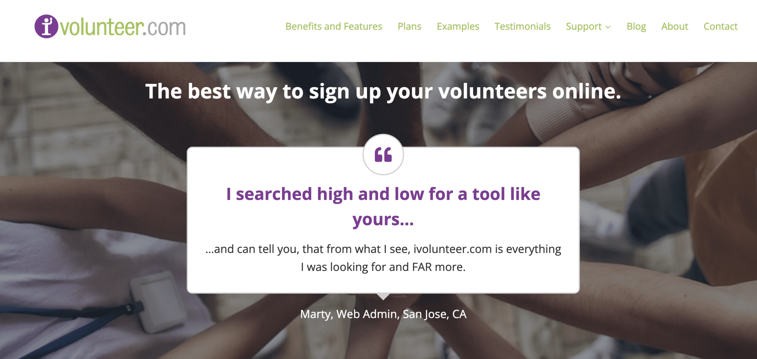 Screenshot showing the homepage of iVolunteer management software.