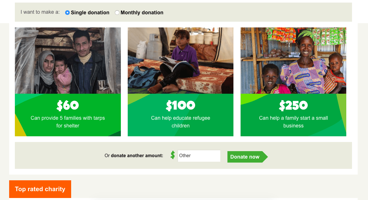 online charity donation pages