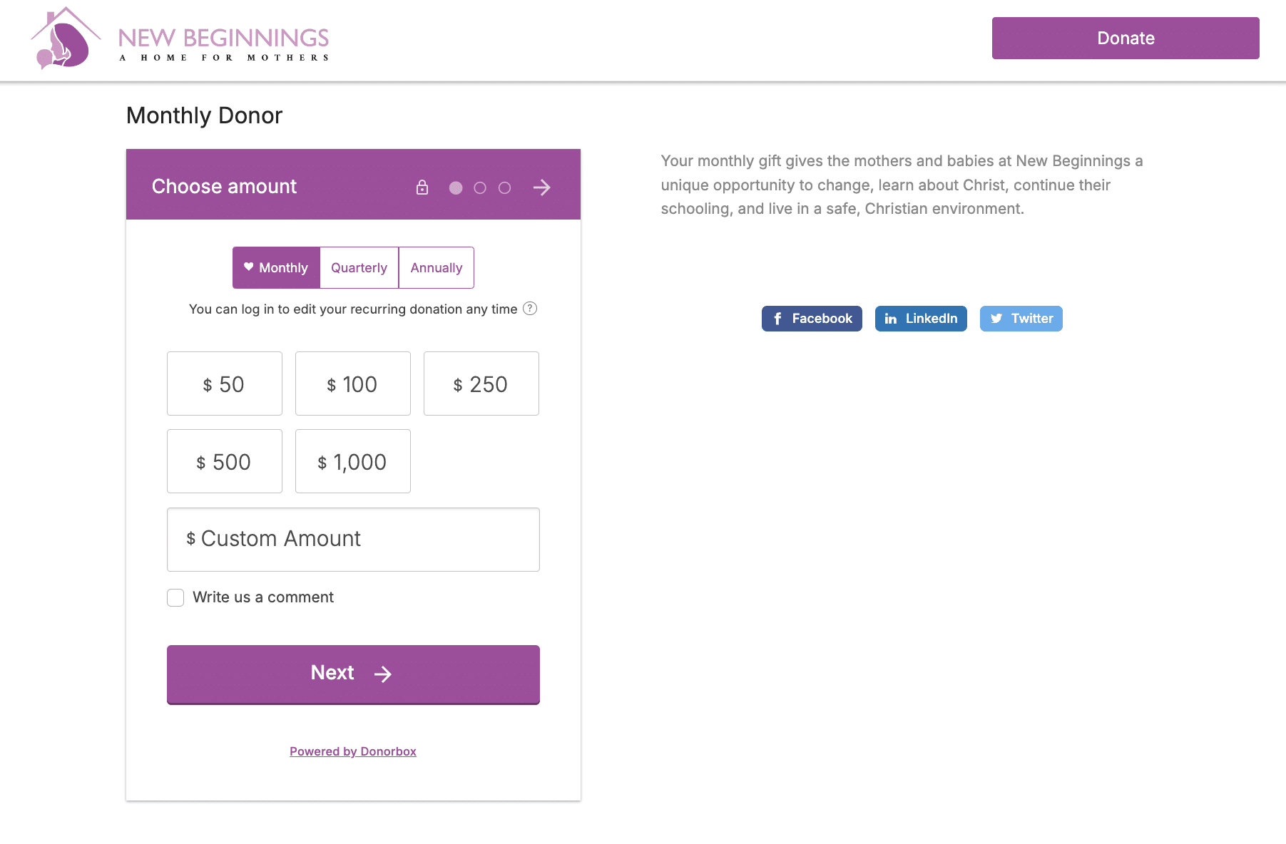 A donation form built to accept more recurring donations.