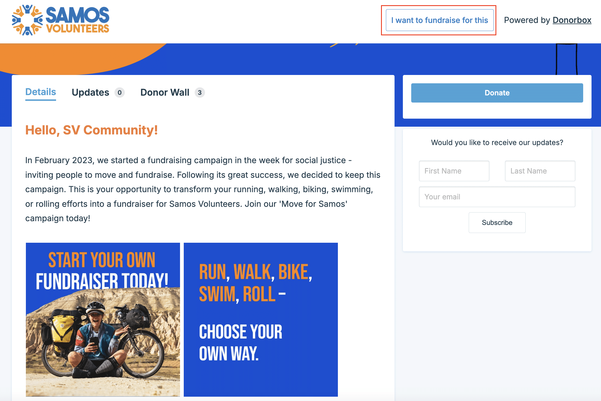 Screenshot of an organization's peer-to-peer fundraising campaign to acquire more donors.