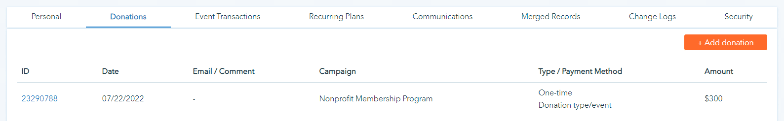 Donorbox donor profile for organizations