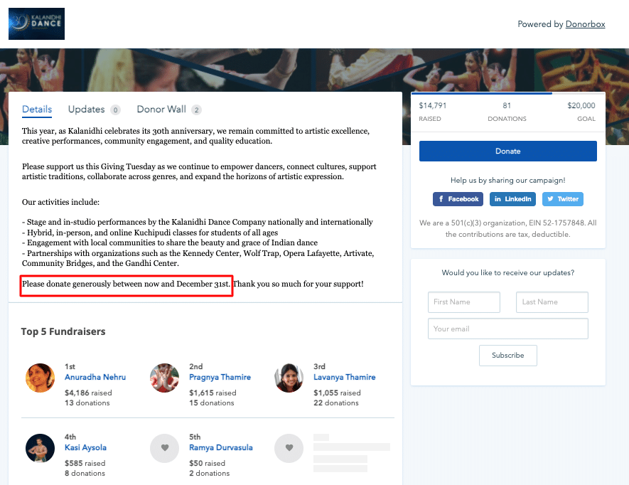 kalanidhi fundraiser by their team