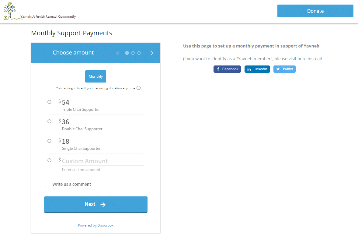 Jewish monthly giving program