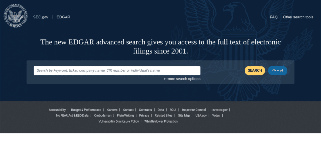 The EDGAR nonprofit wealth screening tool provided by SEC