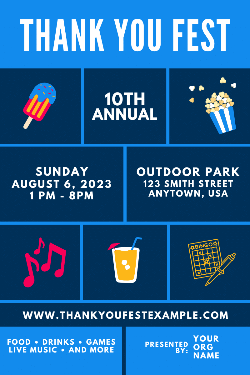 Example poster graphic promoting a thank you fest for recurring donors and recurring donations.