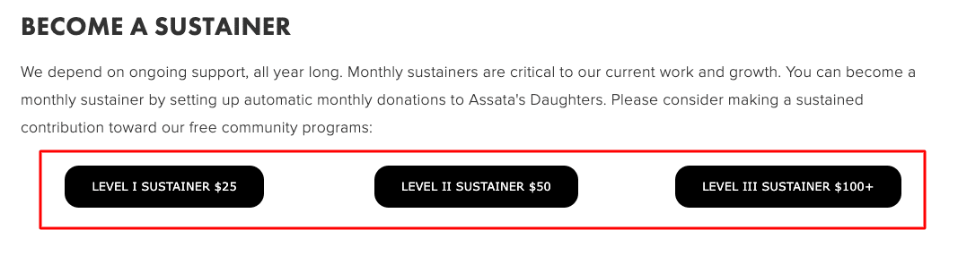 Sustainer levels at donorbox nonprofit management software