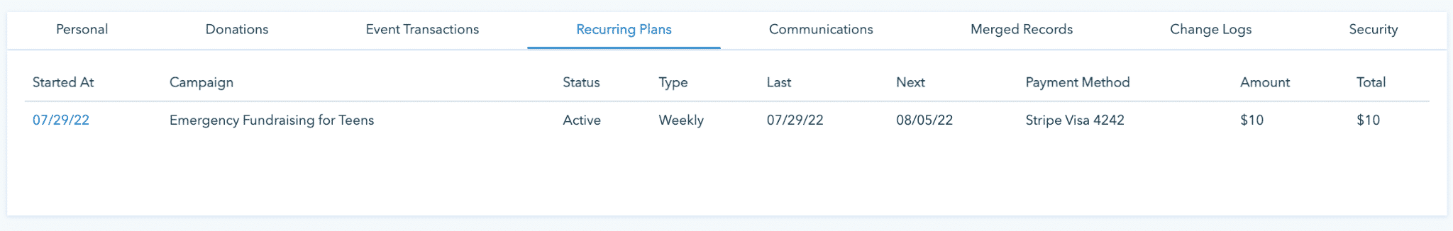 Donorbox donor profile for organizations