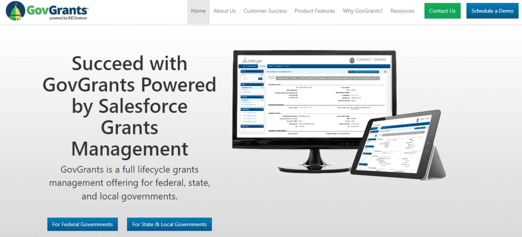 Screenshot of the GovGrants homepage.