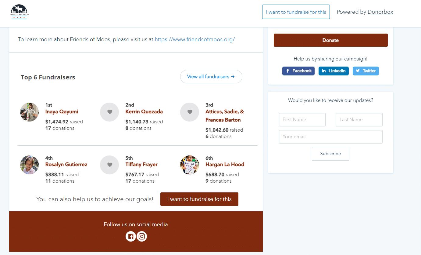 highlight top performers on your donorbox peer to peer fundraising page